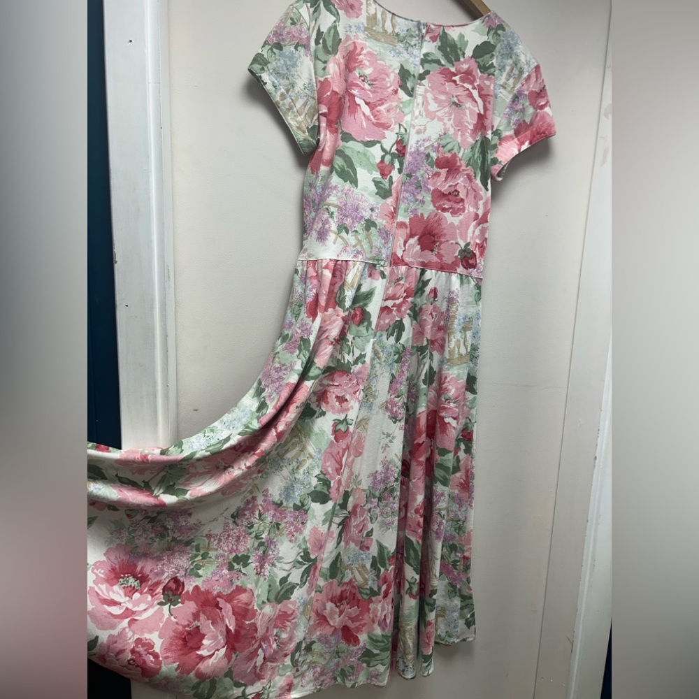 Vintage Carol Anderson Cottagecore Floral Midi Dress Size 14 — with Pockets! - Picture 8 of 11